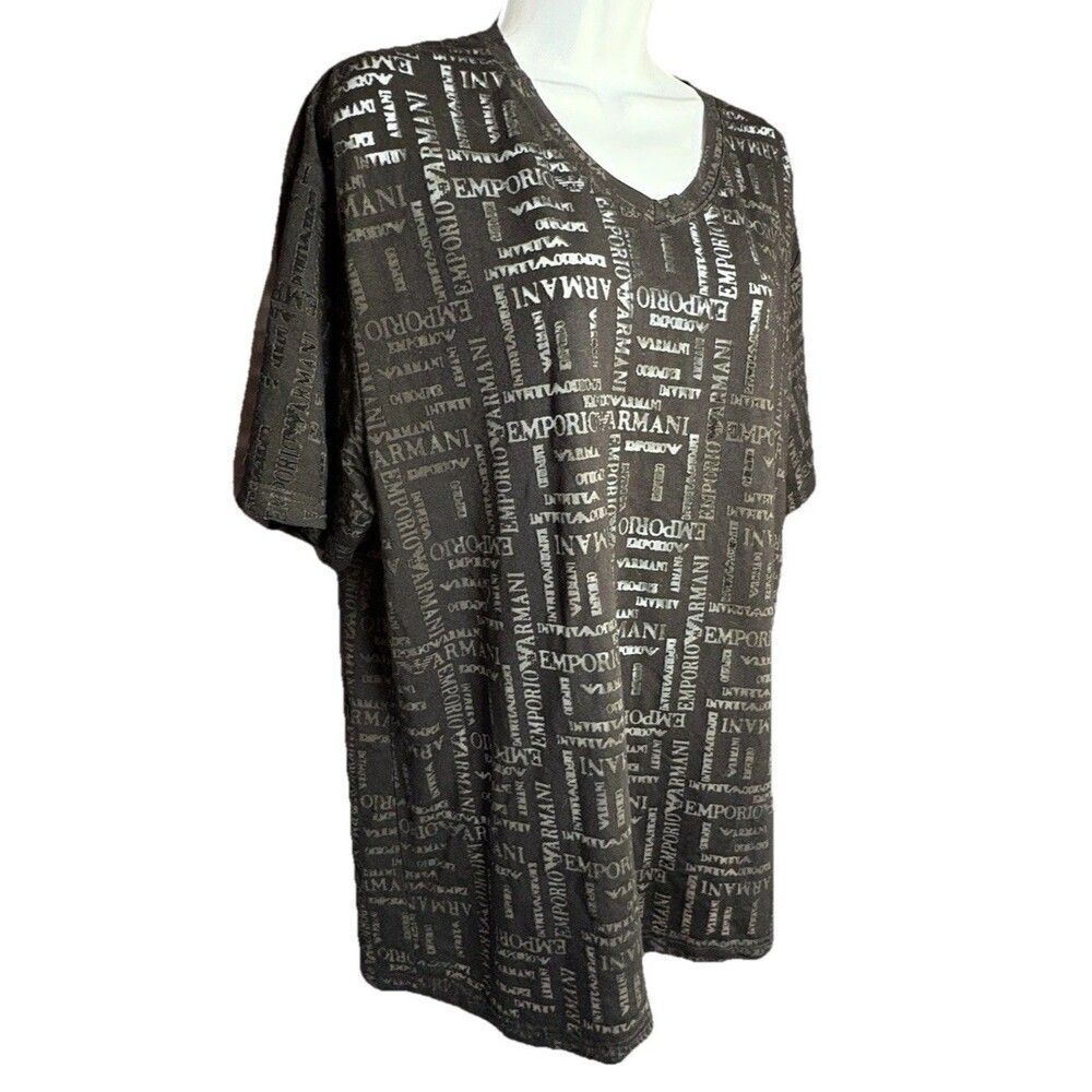 Emporio Armani Sheer Printed V-Neck Tee Shirt Women’s Size 12 Black - Picture 2 of 6